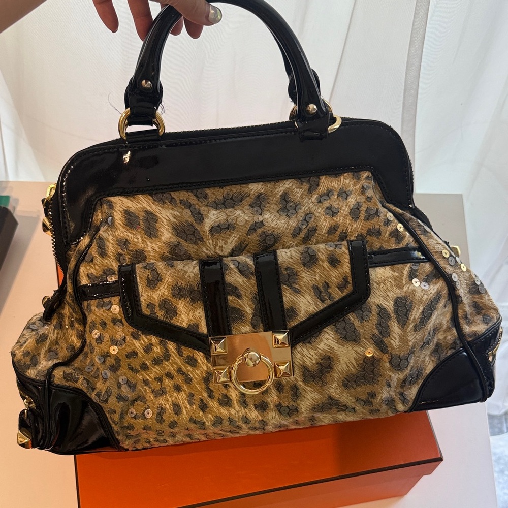 Betsey Johnson Leopard Print Black Handbag